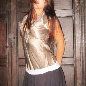 Warehouse silk beaded bias cut top